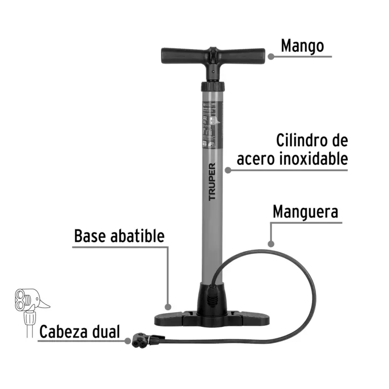 INFLADOR TRUPER DE 100 PSI - BICICLETA PELOTAS - Imagen 2