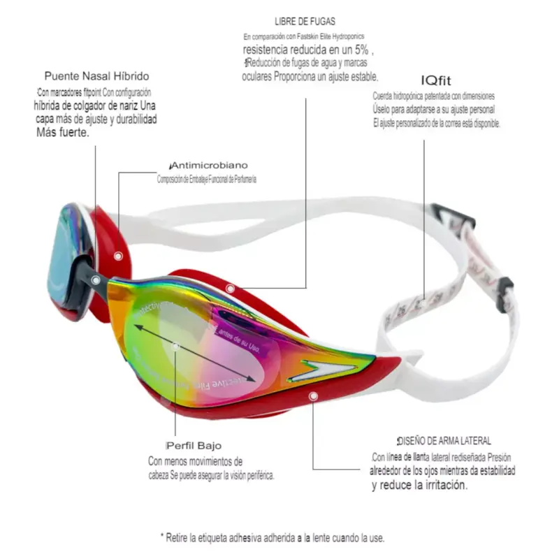 LENTE NATACIÓN SPEEDO FASTSKIN PURE FOCUS MIRROR - RED/WHITE - Imagen 7