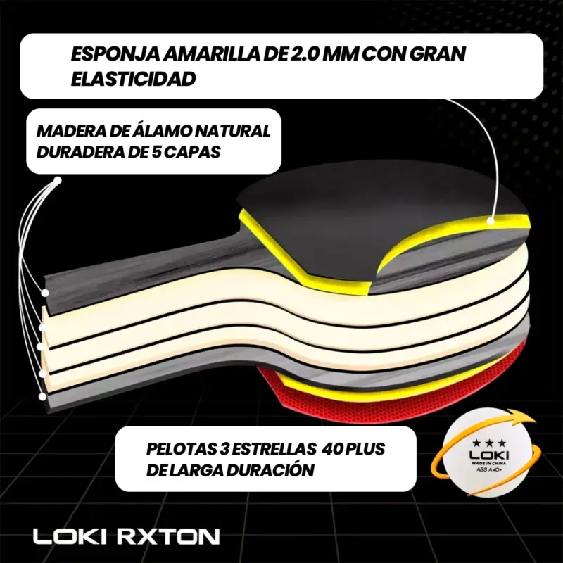 SET DE PING PONG LOKI RXTON ( 2 RAQUETAS + 1 NET + 1 ESTUCHE + 6 PELOTAS) - Imagen 7